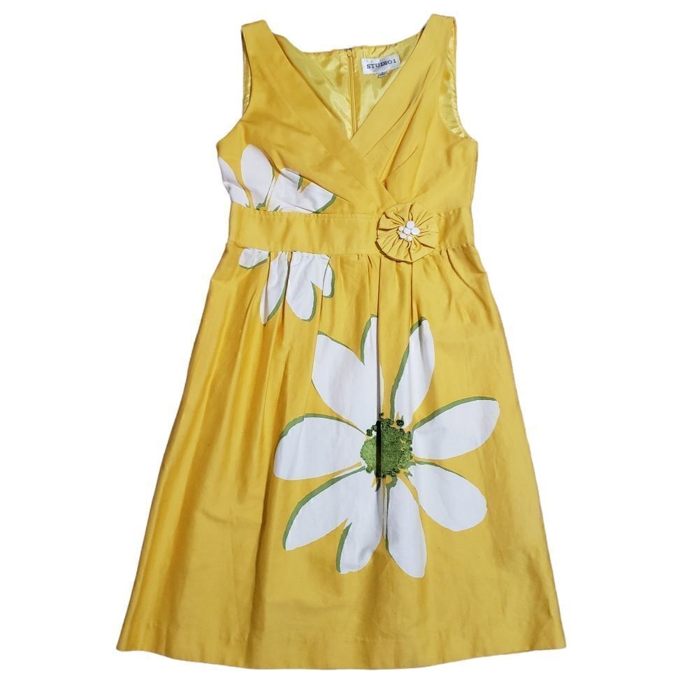 Studio I Yellow & White Flower Summer Dress Sz 8